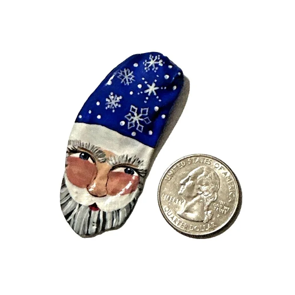 Vintage Old St Nick Santa Claus Brooch Hand Painted Shell Pin Christmas Art